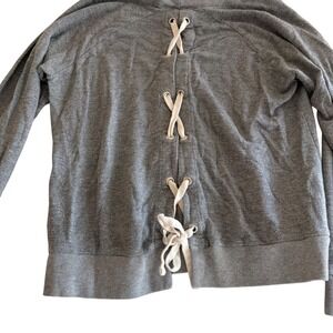 MONROW‎ Grey Lace Up Back Sweatshirt Pullover Crewneck XS Flaw